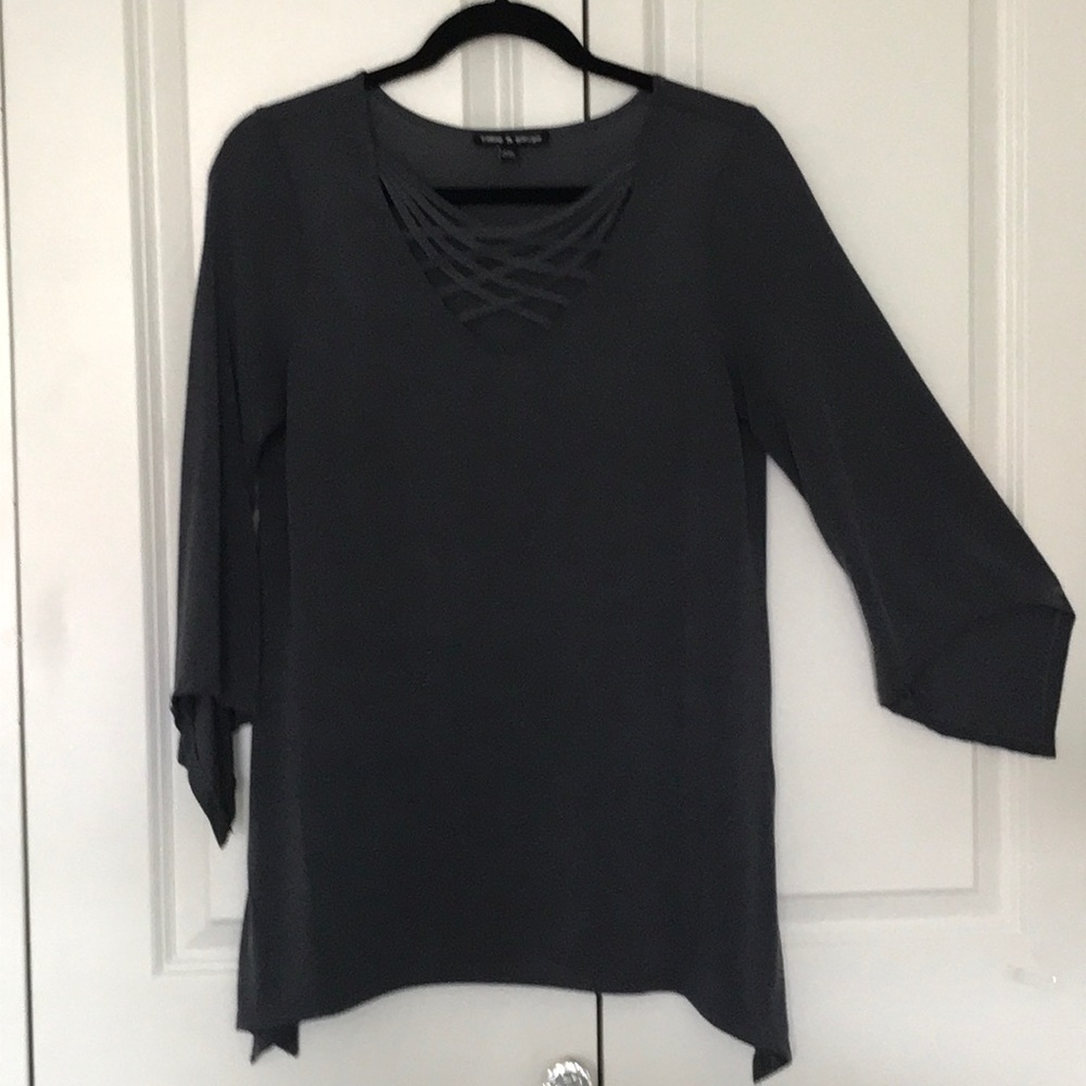 3/$15 Charcoal Draped Detailed Neck Top